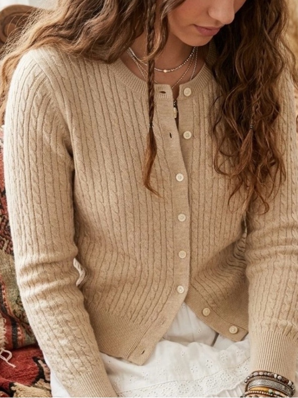 Old Navy Beige Cable-Knit Button Cardigan Size Medium